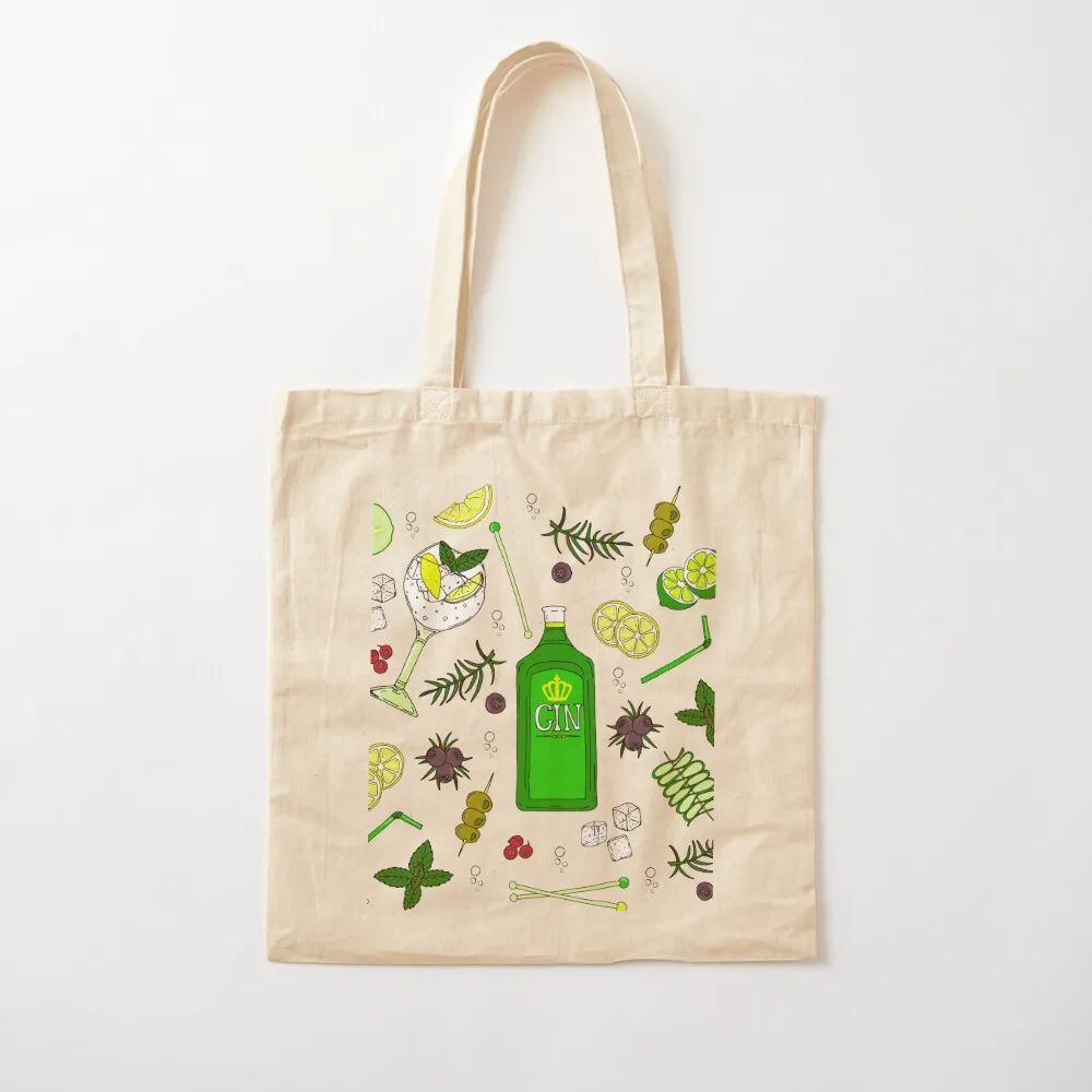 Gin and Tonic Pattern Gin o'Clock Cocktails Tote Bag tote bag canvas sacs de shopping Eco bag