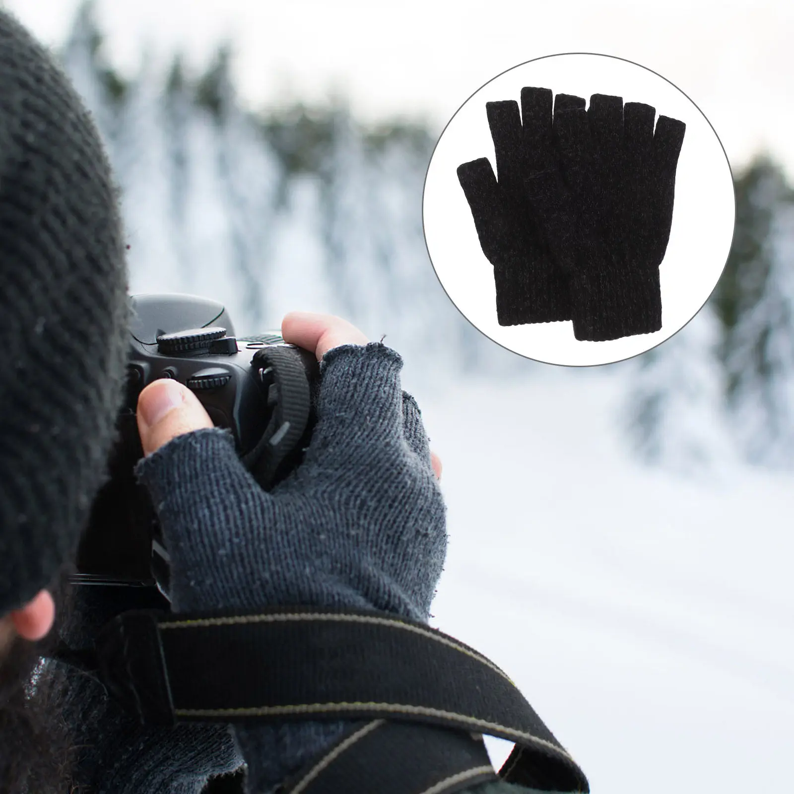 

1Pair Warm Half Finger Gloves Men Knitted Wind Resistant Breathable Gloves for Outdoor Sports Cycling Hunting Workout