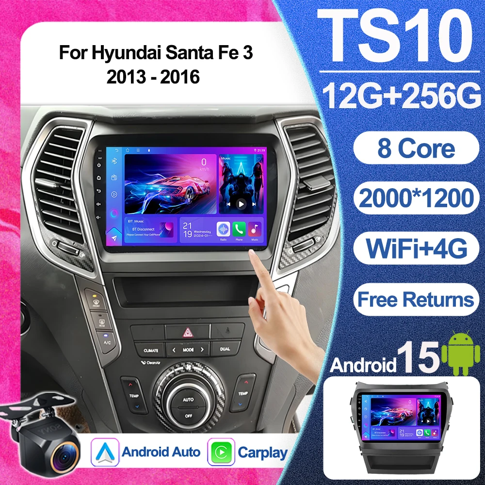 

For Hyundai Santa Fe 3 2013 - 2016 Autoradio GPS Stereo Head Unit Android 14 Carplay Auto 2K Screen Car Radio Multimedia Player