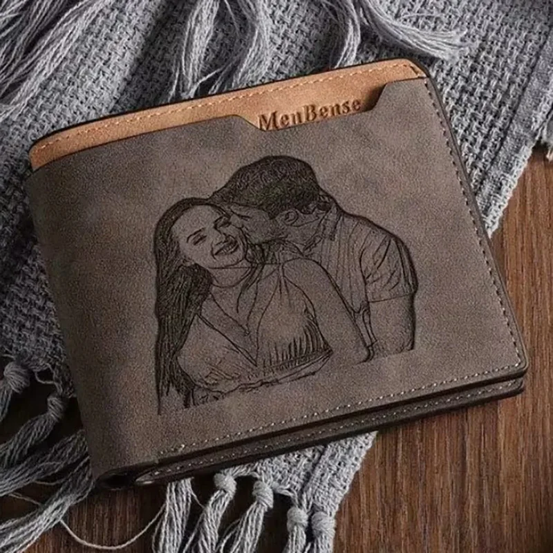 กระเป๋าสตางค์หนังแกะสลักส่วนบุคคลสําหรับพ่อ - ภาพถ่ายที่กําหนดเอง ของขวัญวันพ่อสําหรับเขา สามี แฟนกับกระเป๋าเงิน