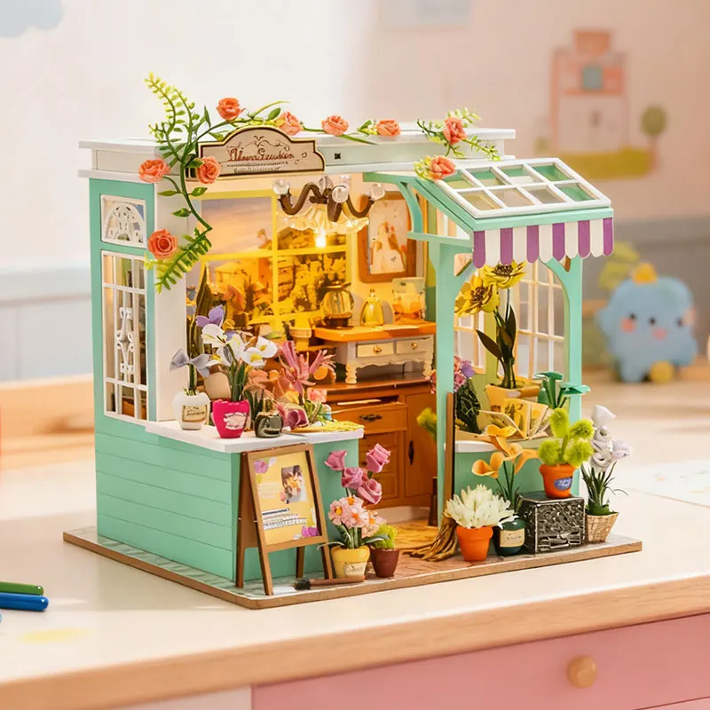 ชุดบ้านตุ๊กตาไม้จิ๋ว พร้อมฟิกเกอร์ ตัวต่อ 3 มิติ ของเล่นประกอบแบบจำลอง ตกแต่งบ้าน ห้องนอน ของขวัญบ้านตุ๊กตา