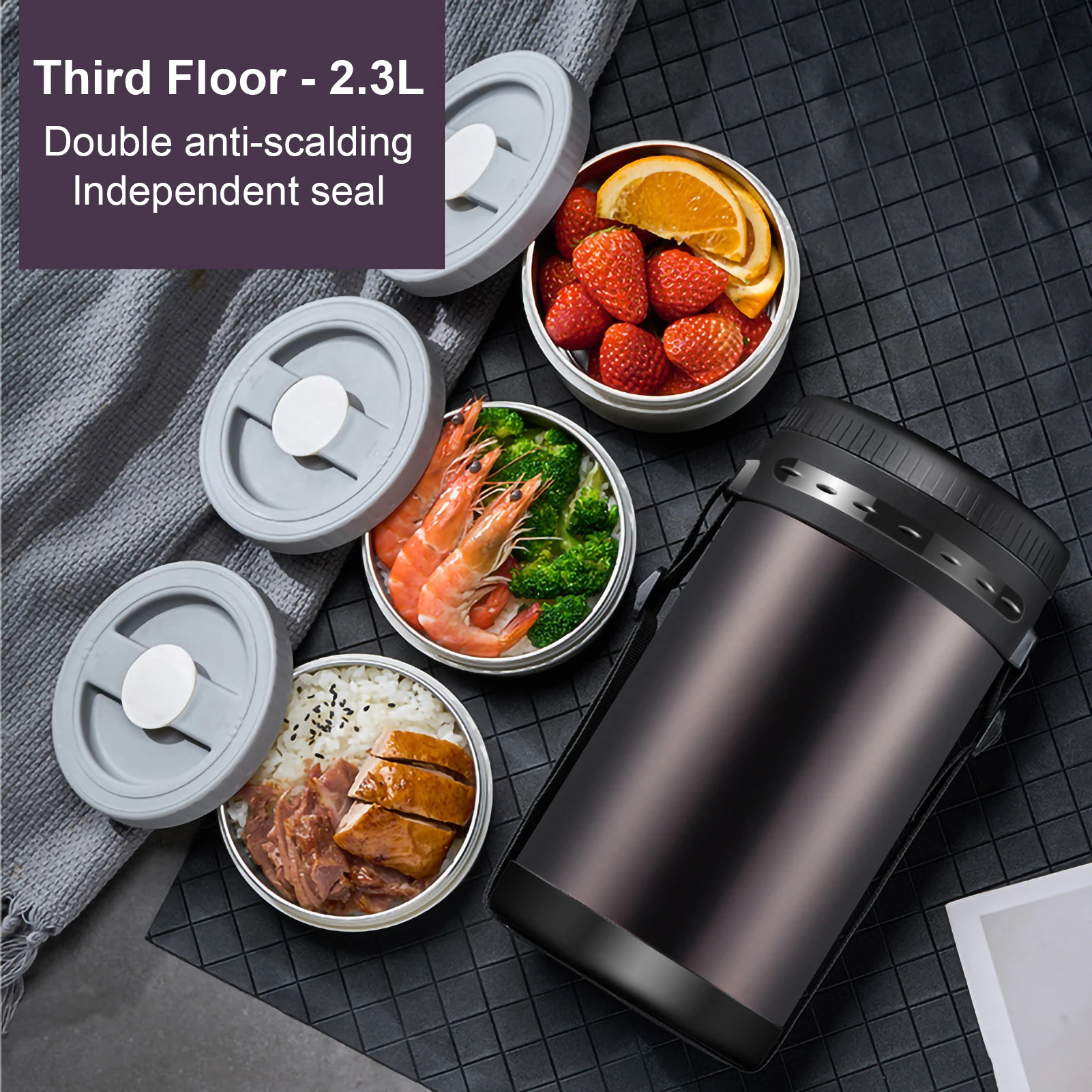 3/4 Layered Stackable Insulated Lunch Box Stainless Steel Heat Preservation Bento Box Portable Food Container for Adults Office