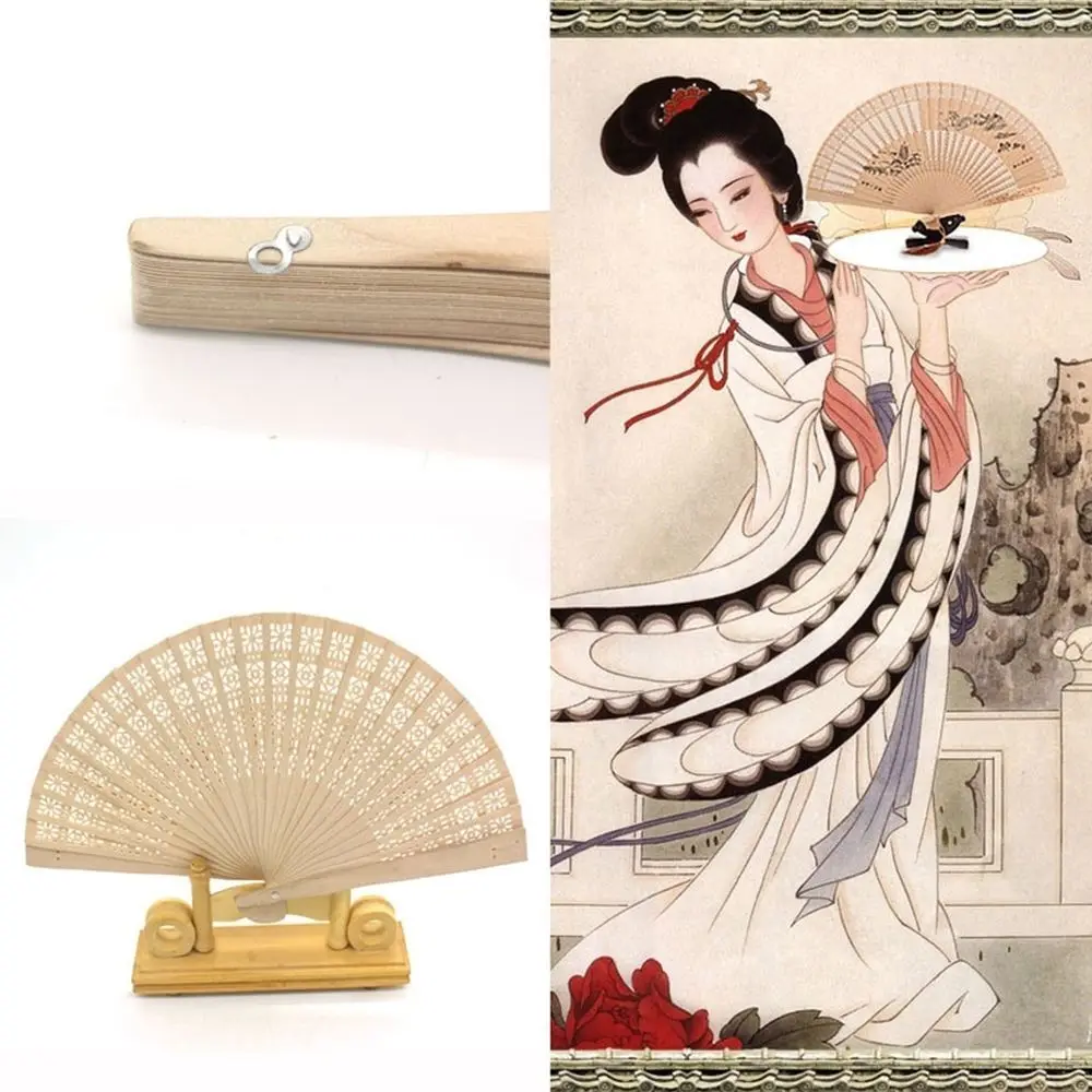 Silky Crafts Hand Hollow Flower Carved Wedding Bamboo Chinese Style Wooden Folding Fan