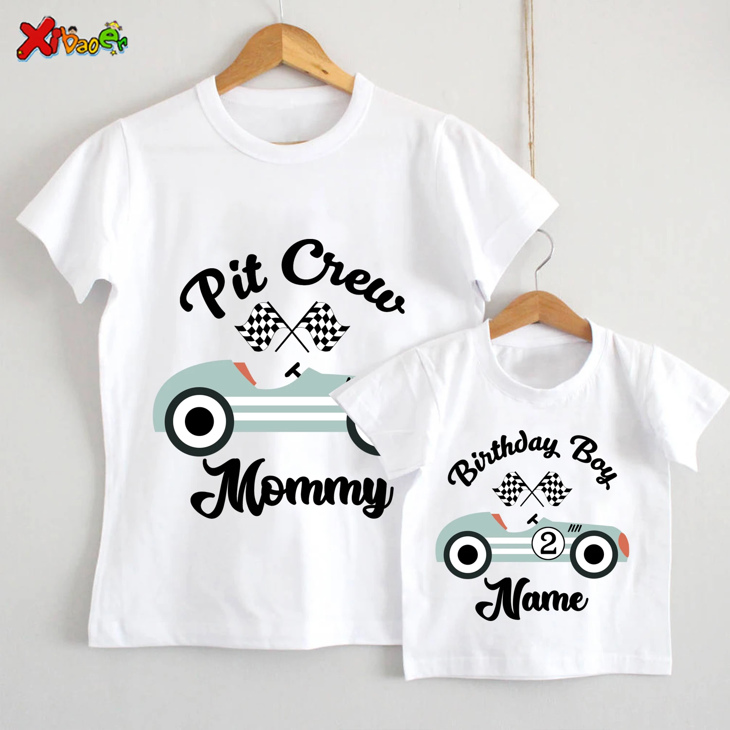 Boys Birthday Tshirt Party Racing Matching Family Outfits Pit Crew T Shirts Kids Party Custom Name Clothes Family Look Children