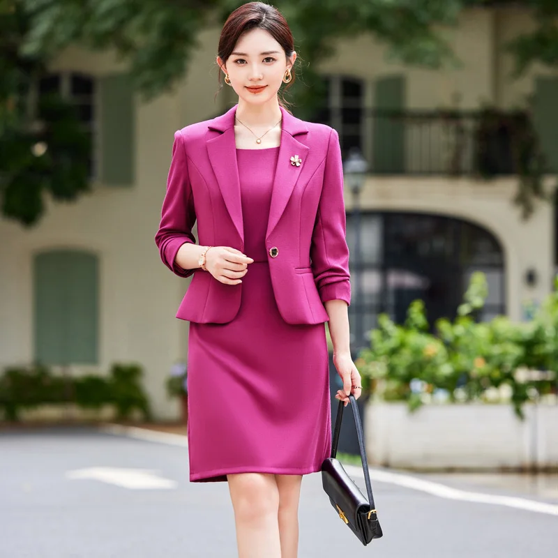 

High Quality Fabric Women Business Suits with Blazers and Dress Office Work Wear Professional OL Styles Work Wear Outfits Set