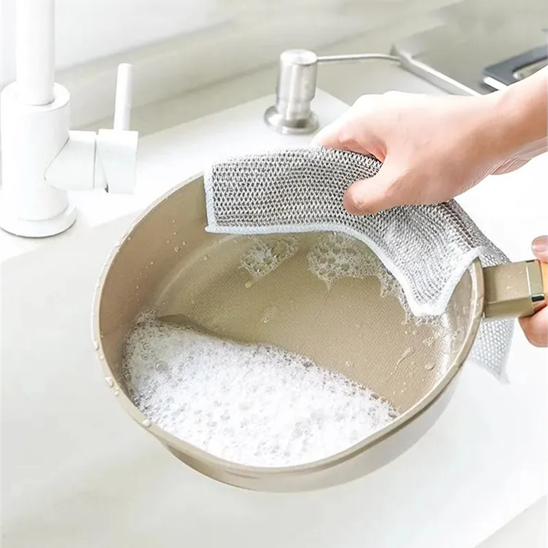 Steel Wire Deep Clean Cloth Brush Double -sided Wire Non Stick Oil Dishrag Coffee Stain Pan Rag Kitchen Clean 20x20cm Oil Cloth