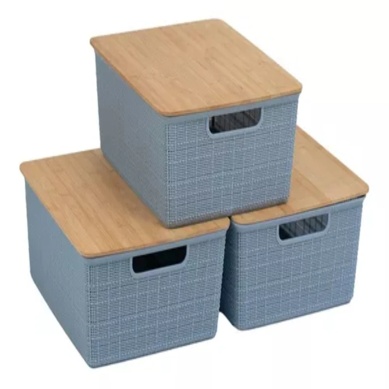 3 Organizing Boxes C/ Bamboo Lid 12l Blue-   Organization Boxes