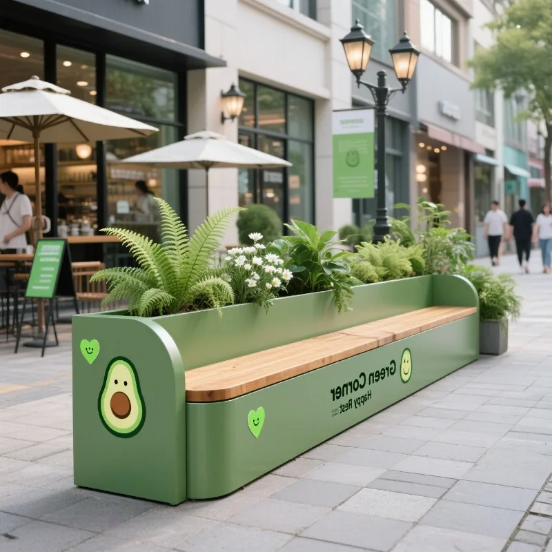 

Modern Simple Planter Seat Nordic Creative Stainless Steel Flower Pot Store Partition Bench Plant Box Outdoor Furniture FYSS