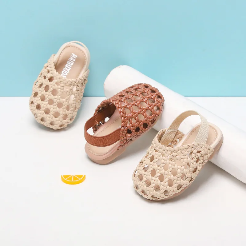 Summer Fashion Sandal Girls Covered Toe Weave Outdoor Shoes Girls Kid Sandals Soft Sole Beach Flats Casual Breathable Sandal