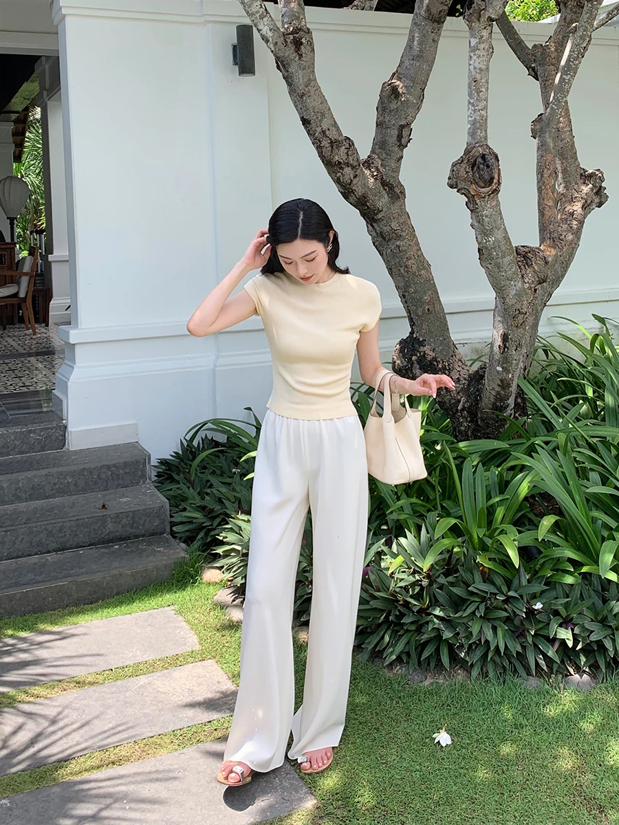 

Брюки Lazy Zoe Air, асимметричные прямые брюки длиной до пола, однотонные, универсальные, повседневные, широкие, ацетатные, крутые брюки