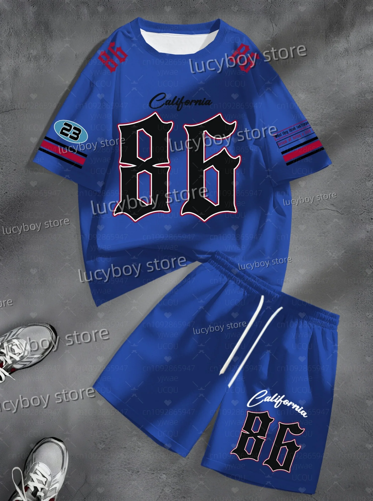 Hot Sell Men California 86 Print graphic Short Sleeve T-Shirt Shorts Set Adult  Jogging Plus Size Tracksuit 2 Piece Set