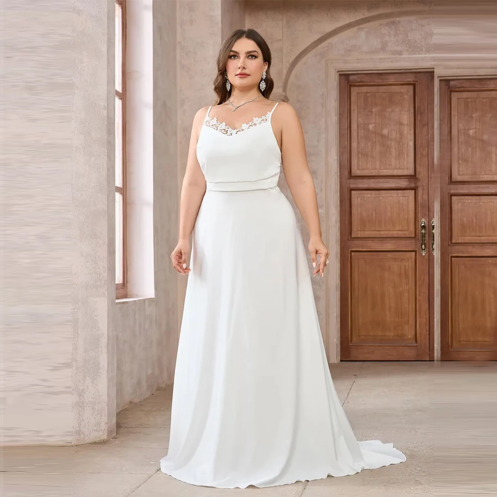 Customized Plus Size Elegant Long Satin Lace Butterfly Knot Wedding Dress Floor Length Simple Design  Butterfly Bridal Gown