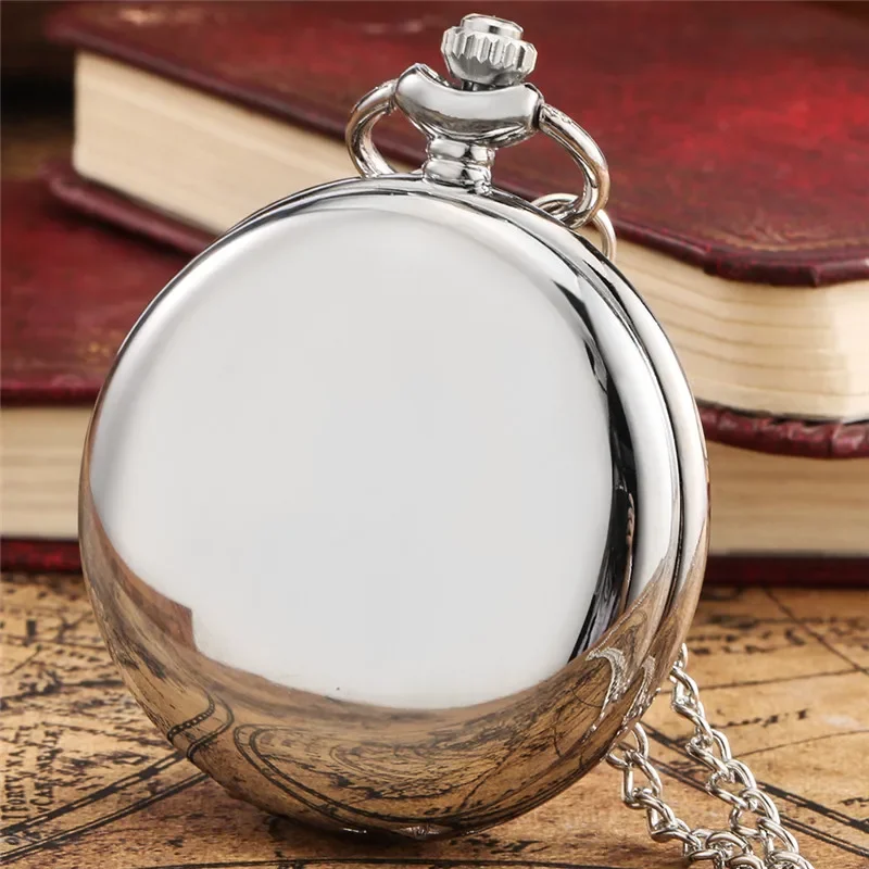 Silver Smooth Case Roman Number Display Quartz Analog Pocket Watch for Men Women Necklace Sweater Chain Reloj De Bolsillo Gift