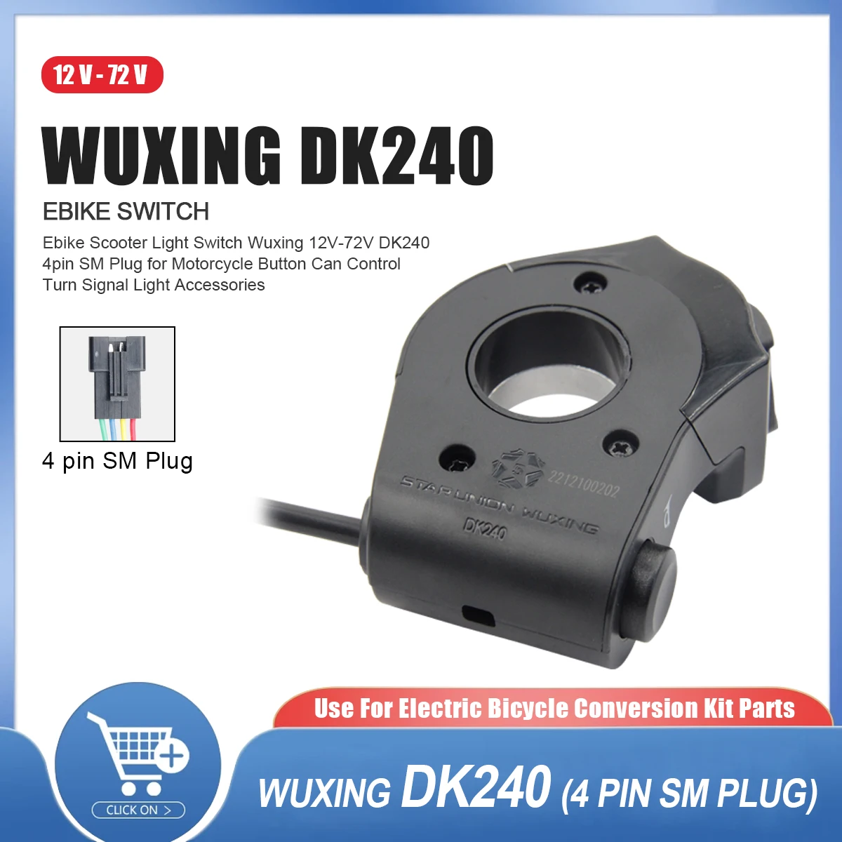 

36V/48V DK240 Electric Bike Scooter Light Switch With 4pin SM Switch For Electric Bike and Scooter Lamp Switch Accessories`