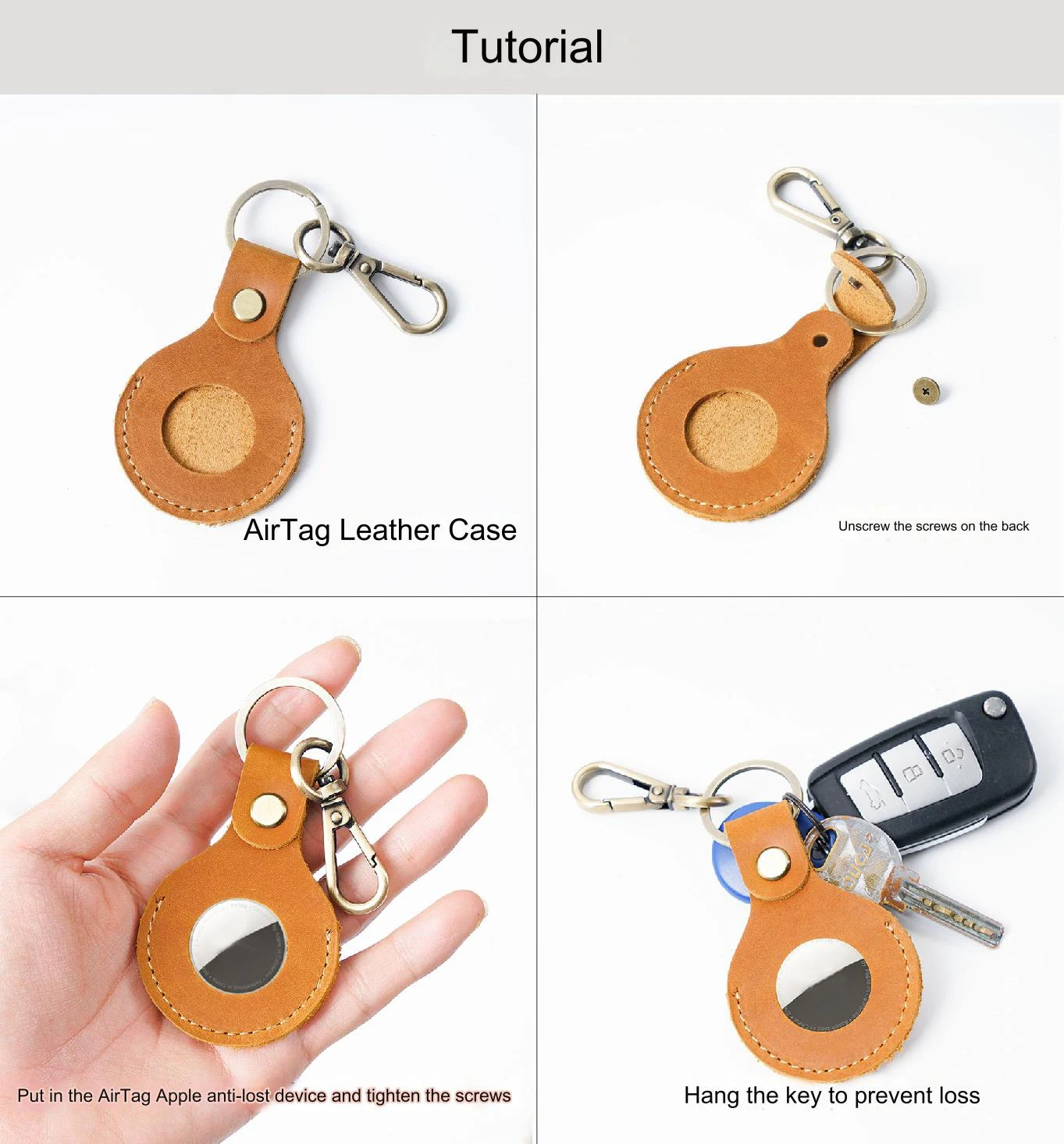 Real Leather Keychain for Apple Airtags Case Protective Cover Bumper Shell Tracker Accessories Anti-scratch Air Tag Key Ring