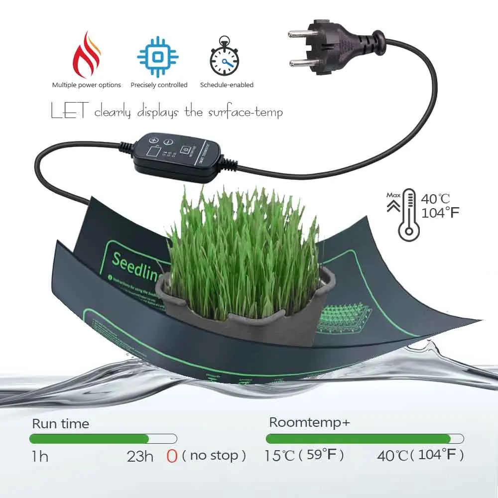 9-100W PVC Plants Heating Pad 16℃ to 40℃ Adjustable Thermostat Reptile Heat Mat Indoor Garden Grow Seedling Nursery Waterproof