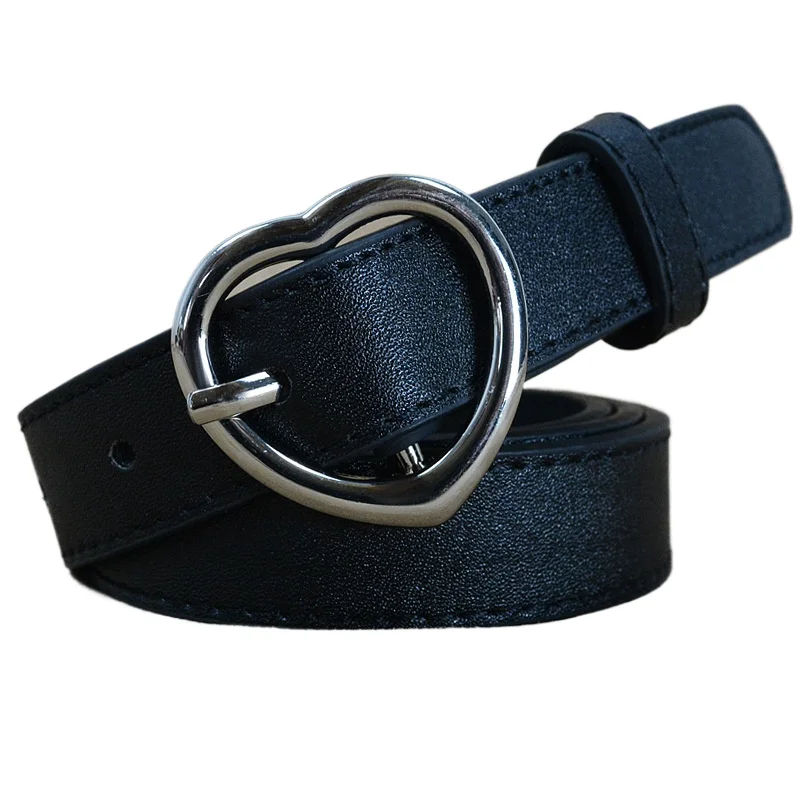 

Black Heart Belts for Women Ladies Waist Belt Pu Leather Pin Buckle Thin Female Belt Red Coffee Camel New Design Fashion