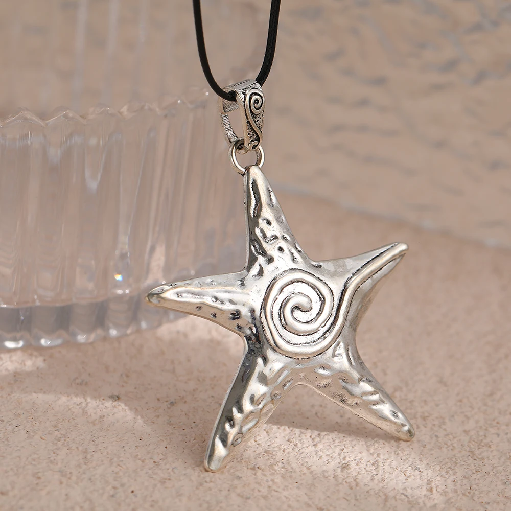 Punk Gothic Exaggerate Metal Irregular Pentagram Star Glazed Starfish Pendant Necklace for Women Girl Y2K Jewelry