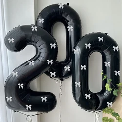 32 inch aluminum foil balloons, black numbers 0-9 for birthday party decoration, 10 silver mesh bows for celebrating birthdays