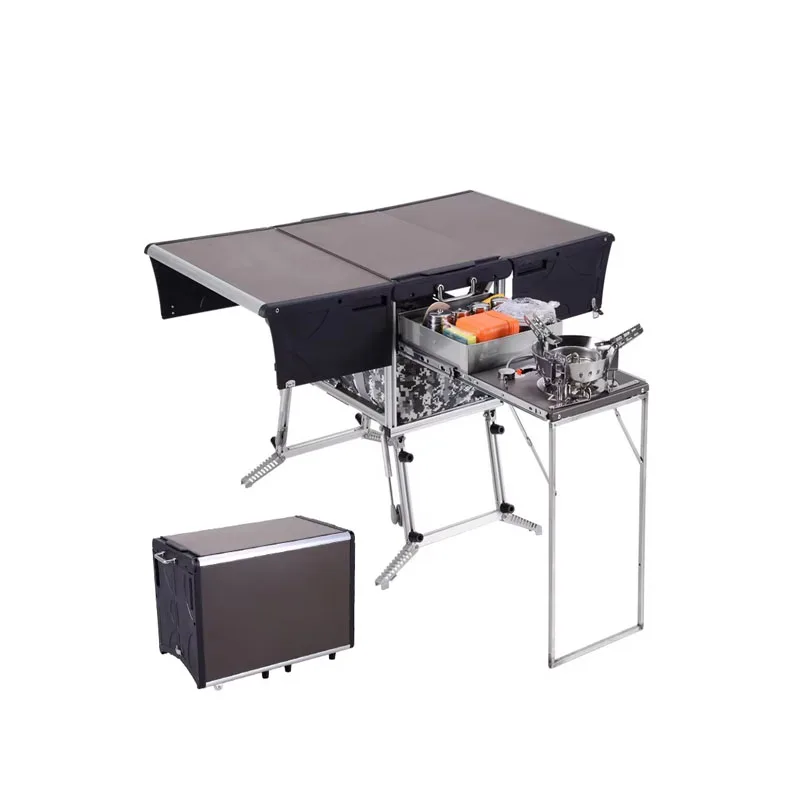 5-7 Person Outdoor Mobile Kitchen Foldable Outdoor Gas Stove Desk Hiking Camping Gas Burners Cooker Stove + Windshield C550