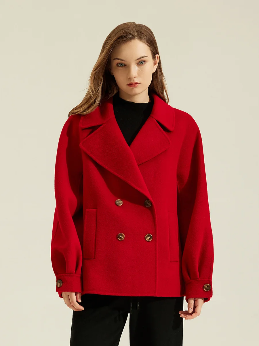 

Allingentle Red Women's Suit Blazer Woolen Fashion V-Neck Jacket for Cocktail Party Daily Casual Outfits Customize