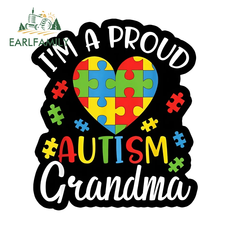 

Наклейки на автомобиль EARLFAMILY с изображением гордой бабушки с аутизмом, высококачественные наклейки на зеркало заднего вида и окна, водонепроницаемые, с индивидуальной печатью