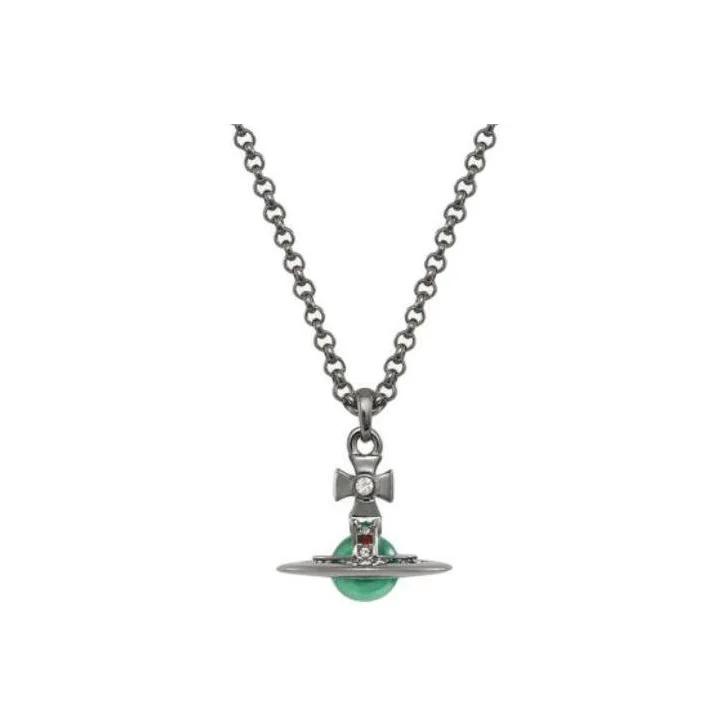 Vivienne Westwood Brass 3D Effect Saturn Globe Pendant Necklace Unisex Gunmetal Gray/Mint Green 8050889945925