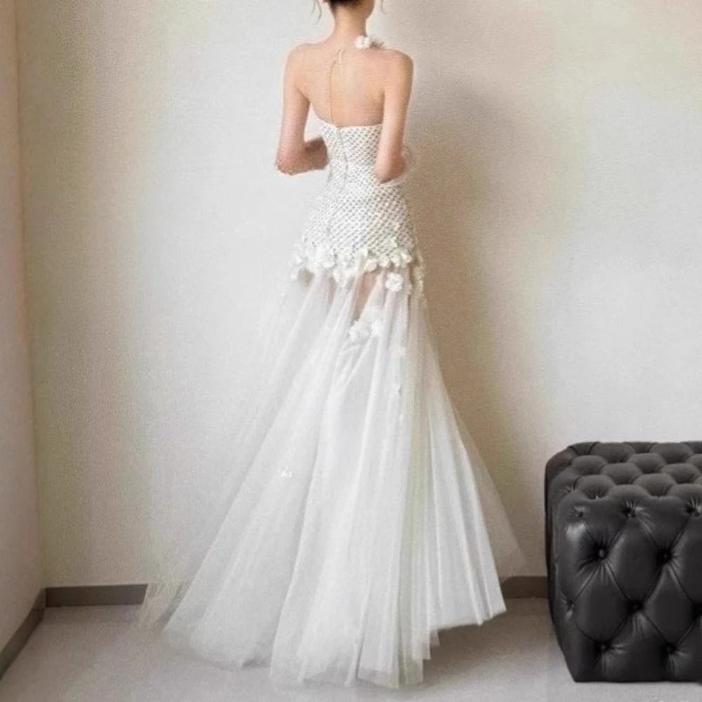 TWOTWINSTYLE Solide Sheer Verstärktes Applikationen Elegante Kleider für Frauen Halfter Ärmellose Patchwork Mesh Kleid Weibliche Kleidung Neue