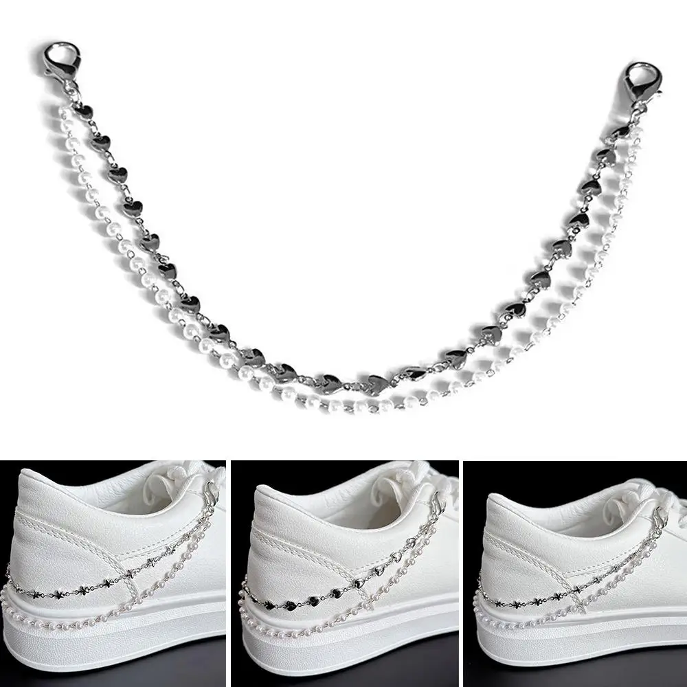 

Metal Pearl Chain Double Layered Shoe Chain Butterfly Heart Star Pendant Shoes Accessories Sneakers Chains Fashion Shoes Buckles