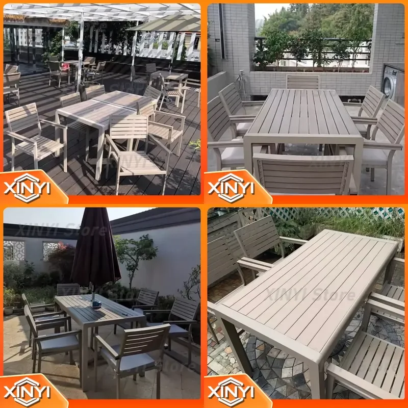 Rugged Outdoor Aluminum Alloy Garden Dining Table and Chair Set for Plastic Wood Furniture Outdoor Patio Furniture Set