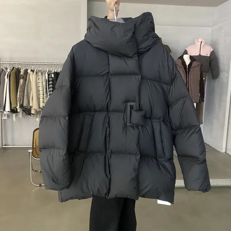 Women Down Jacket Stand Collar Over Size Casual Warm Autumn Winter Outwear White Duck Down Stand Collar Coat