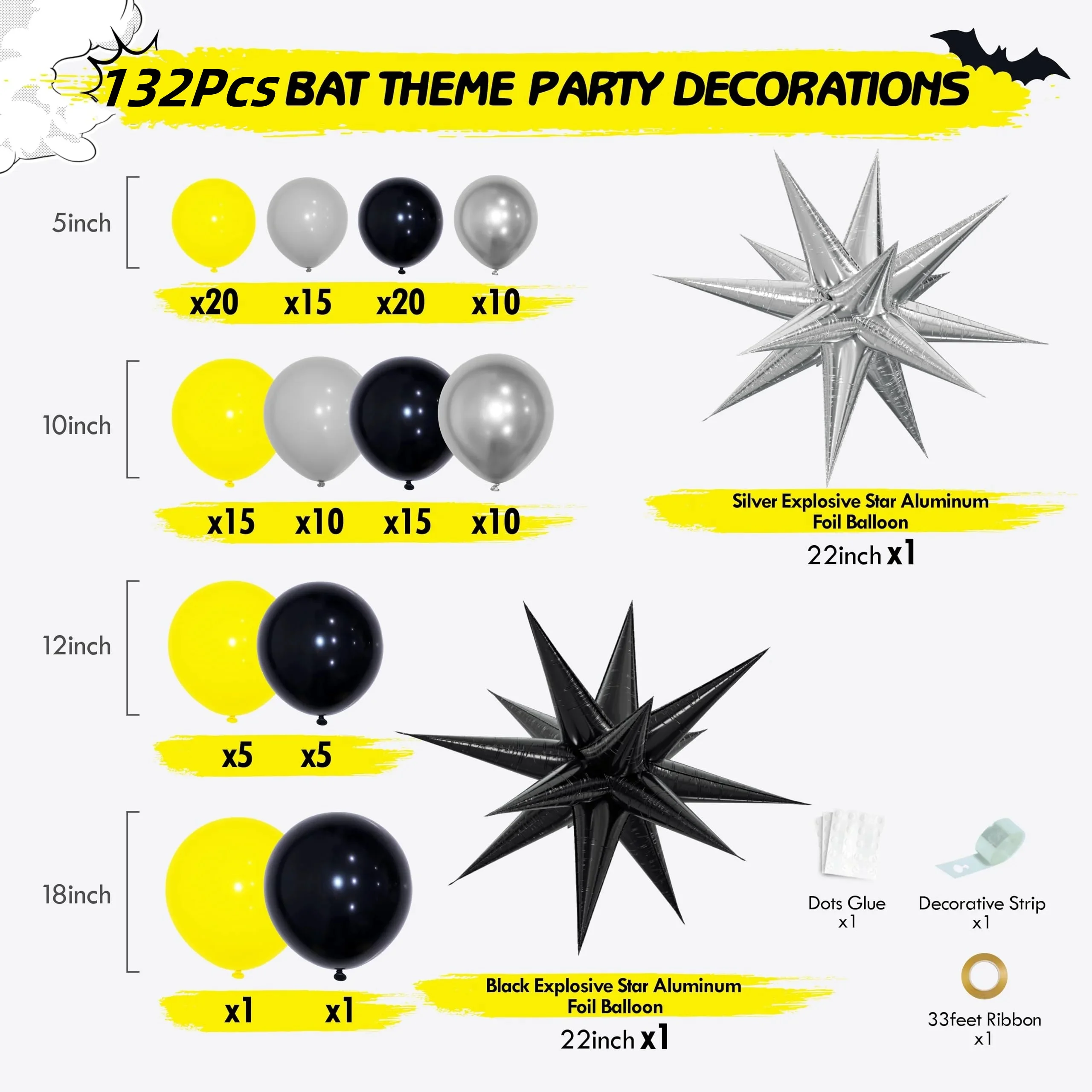 132pcs Black Yellow Silver Bal - огляд і ціна Balloon Arch Kit