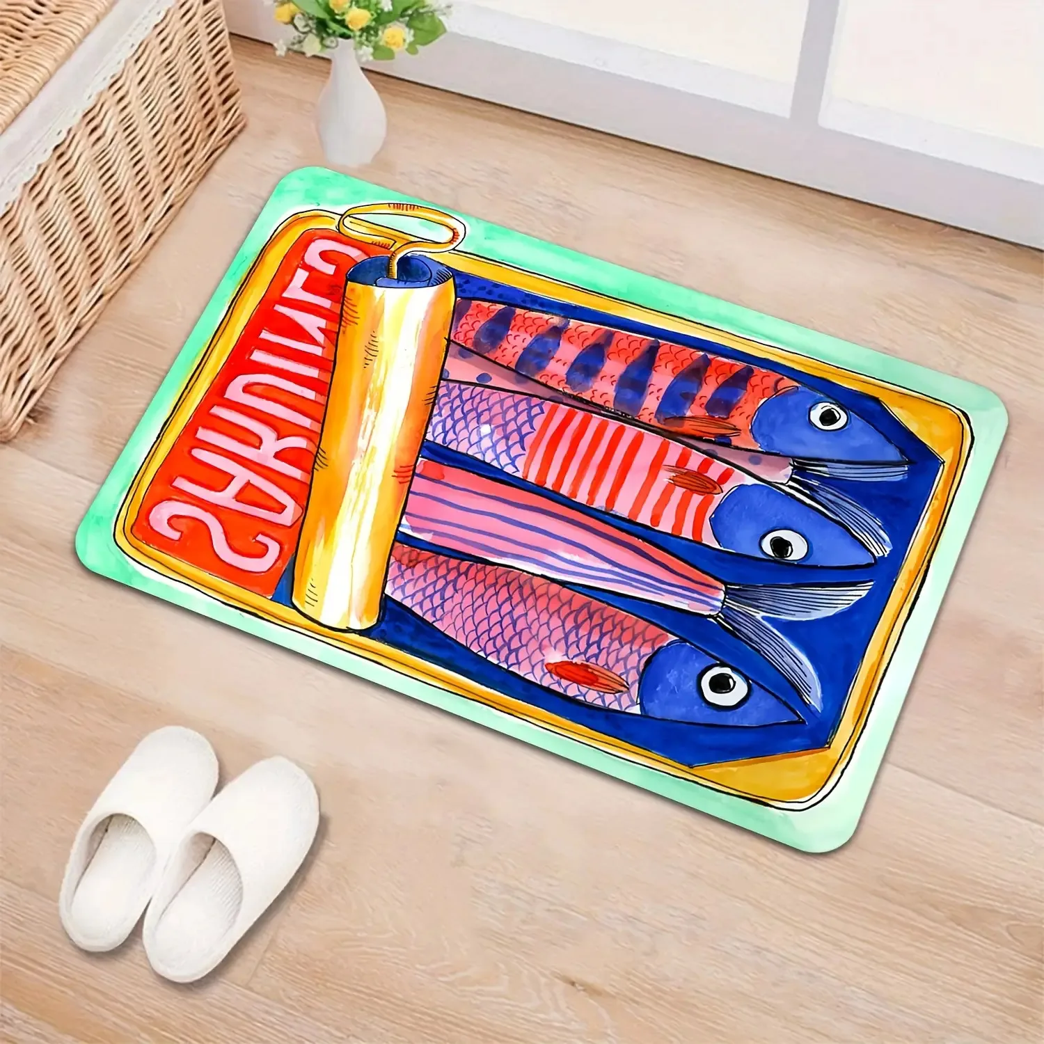 Sardine Can Doormat Hand-Painted Fish Design with 
