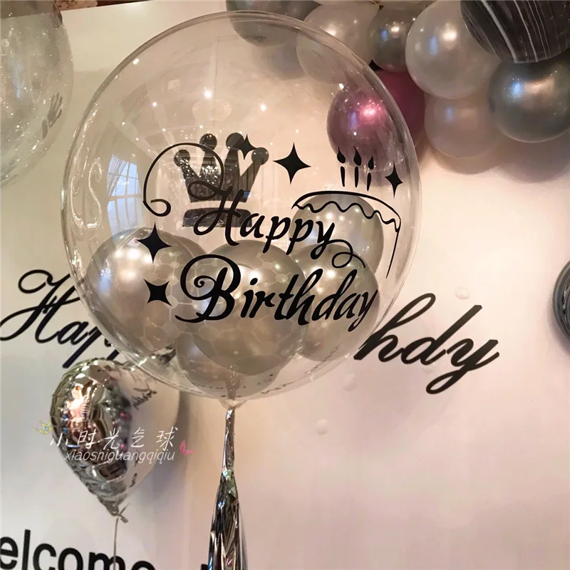 1pcs Happy Birthday Balloons Stickers Transparent  Ballons BOBO Bubble Balloon Sticker Letters Decals For Birthday Party Decors