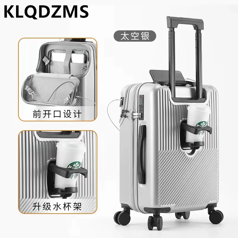 

KLQDZMS Rolling Suitcase Front Opening Boarding Case Trolley Case 20"22"24"26 Inch USB Charging Multifunctional Luggage Bag