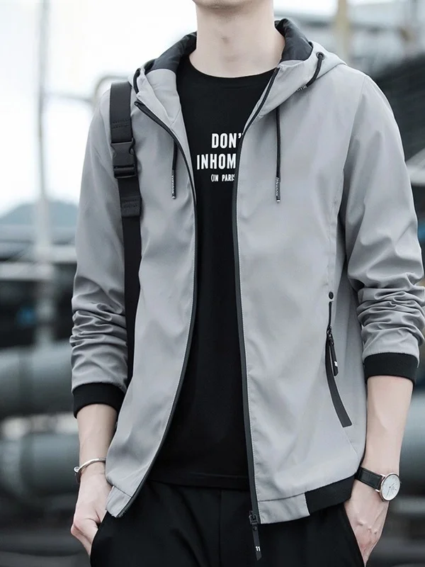 

Модная повседневная мужская куртка-ветровка Jaet Thin Spor для весны и осени, молодежная, из полиэфирного волокна, водонепроницаемая, на молнии