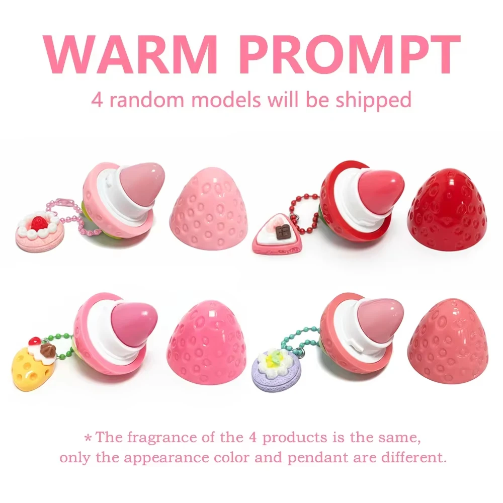 4PCS Cute Strawberry Lip Balm Wrinkle Repair Moisturizing Plumping Lasting Hydrating Lip Balm Colorchanging Lip Care Women Gift