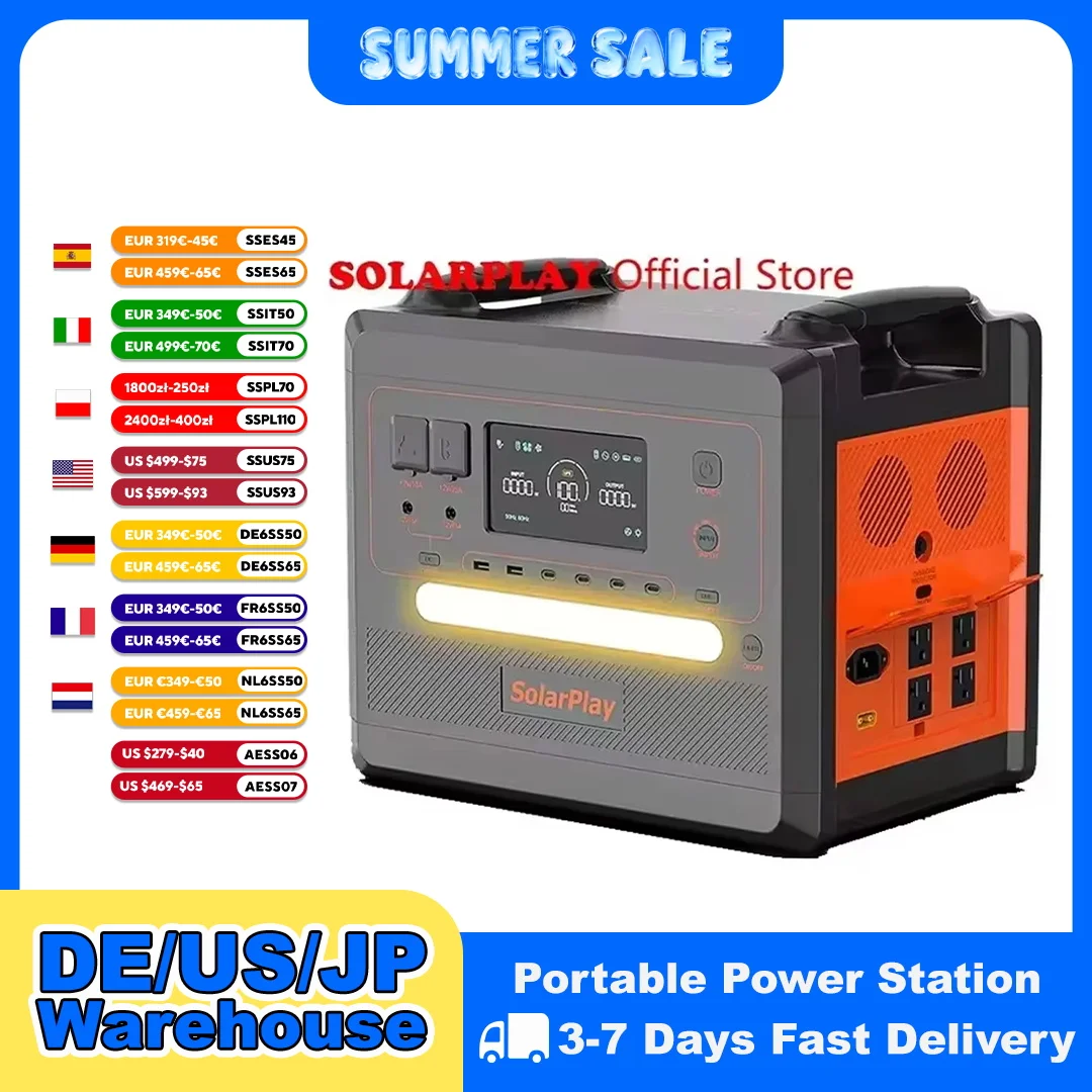 

SOLARPLAY Portable Power Station 2500W/2300Wh Solar Generator with 4 AC Outlets (4800W Peak) Large Capacity Emergency Power