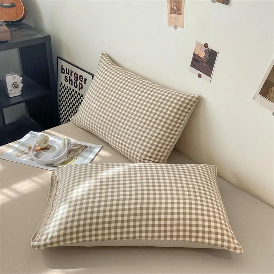 

Gingham Duvet Cover Queen Size Brown Tan Plaid Checkered Comforter Cover Grid Farmhouse Bedding Set 3 Pcs Soft Breathable Washed