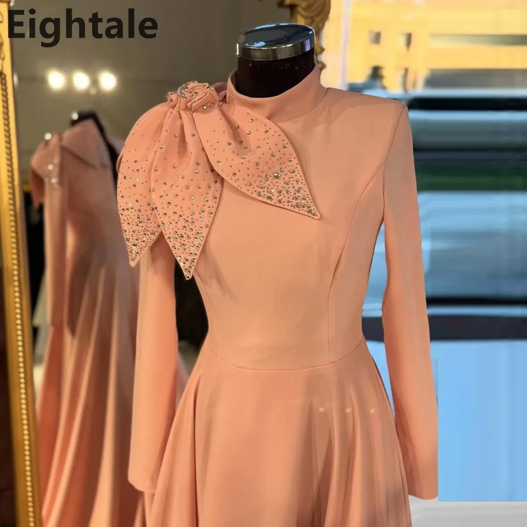 

Eightale 2025 A Line Satin High Neck Evening Dress Wedding Party Long Sleeve Prom Dress Saudi Arabic Party Gown Customized