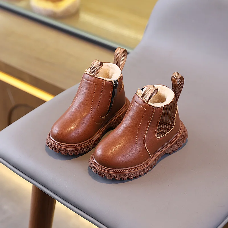 Winterstiefel für Jungen und Mädchen, modische Schneestiefel mit Reißverschluss, flauschig, warm, rutschfest, kurze Stiefel für Kinder, Lederschuhe für Kinder. – Detail 25