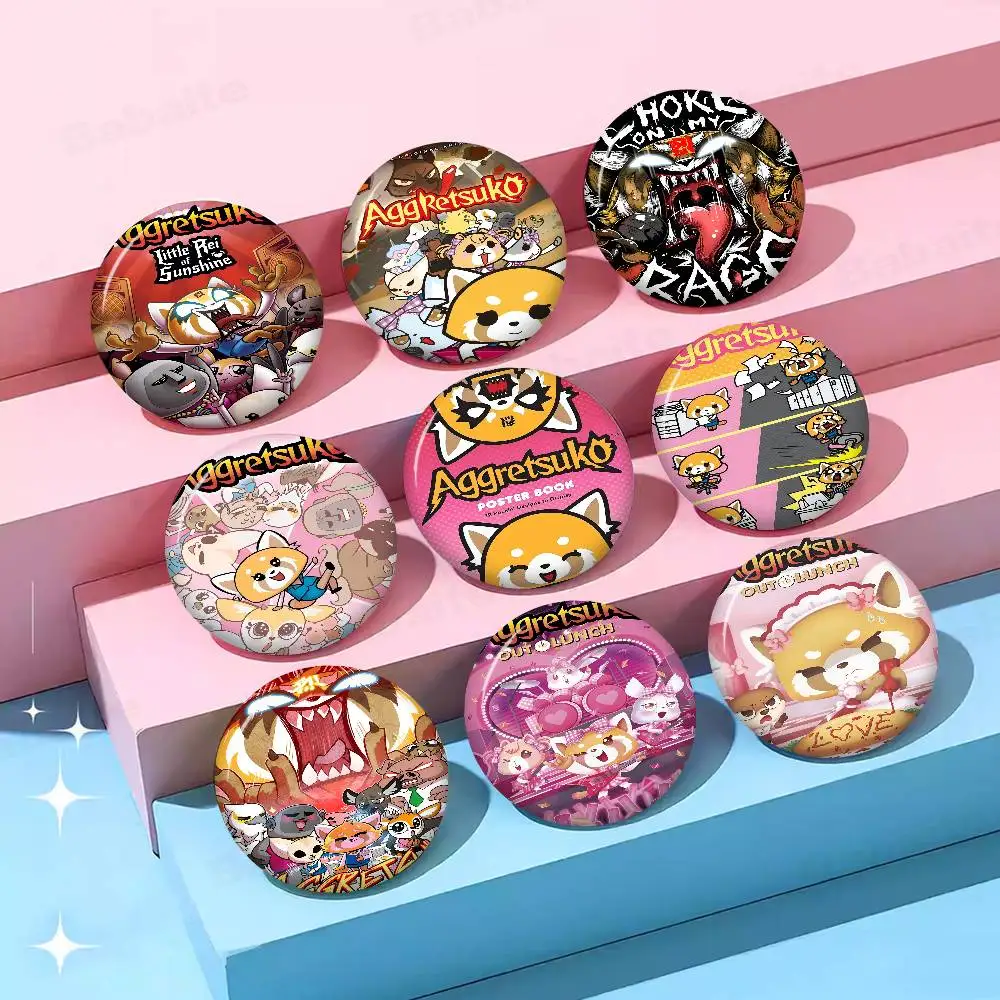 Aggretsuko Anime-Rock Soft Button Pin, hell bedrucktes Icon, Geschenk für Freunde, Abzeichen, Kragenbrosche, Anstecknadel aus Metall