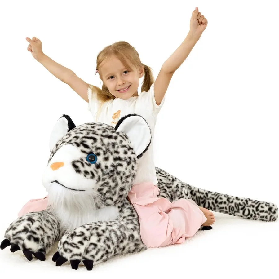 MaoGoLan Riesiges Schneeleoparden-Stofftier-Kissen 47, weiches, flauschiges Geparden-Plüschtier, großes, realistisches Jaguar, verstopftes Weihnachtsgeschenk