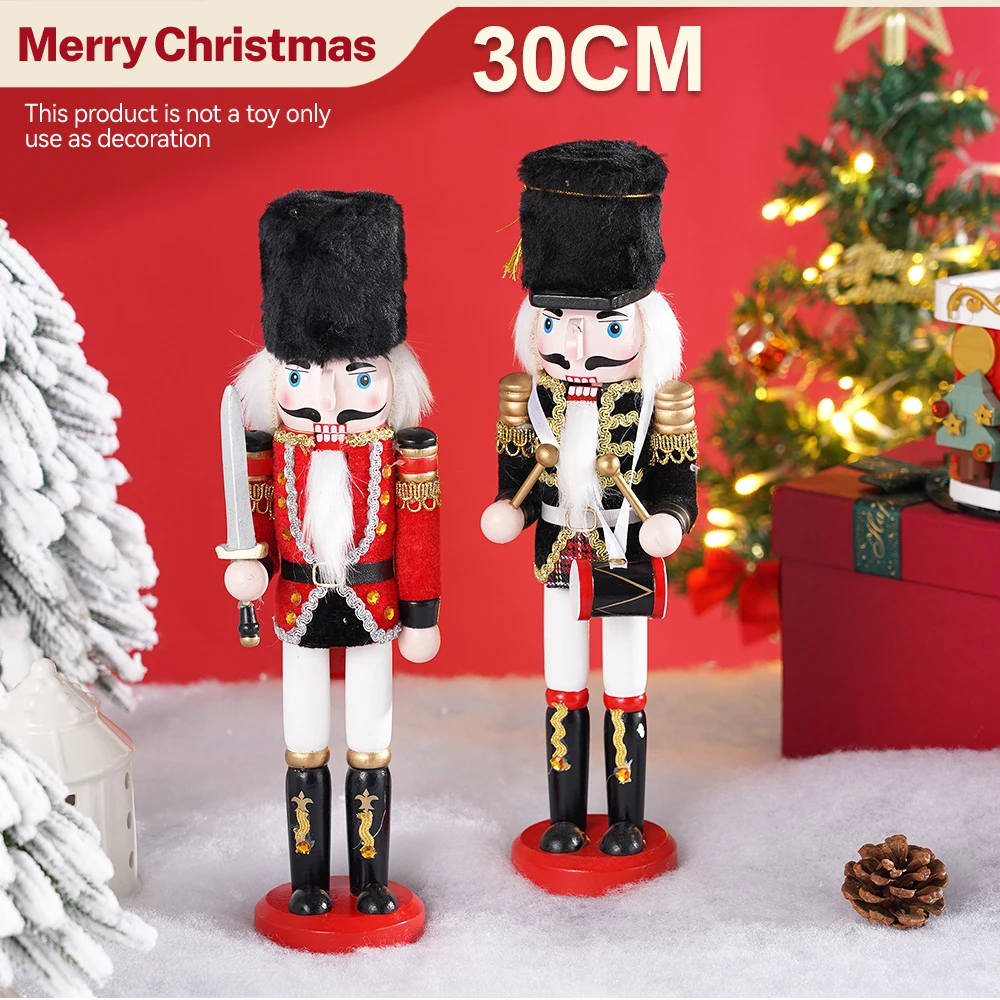 2Pcs/set 30CM Nutcracker King Soldier Puppet Kit Wooden Handicraft Fireplace Decoration Christmas New Year Party Ornaments