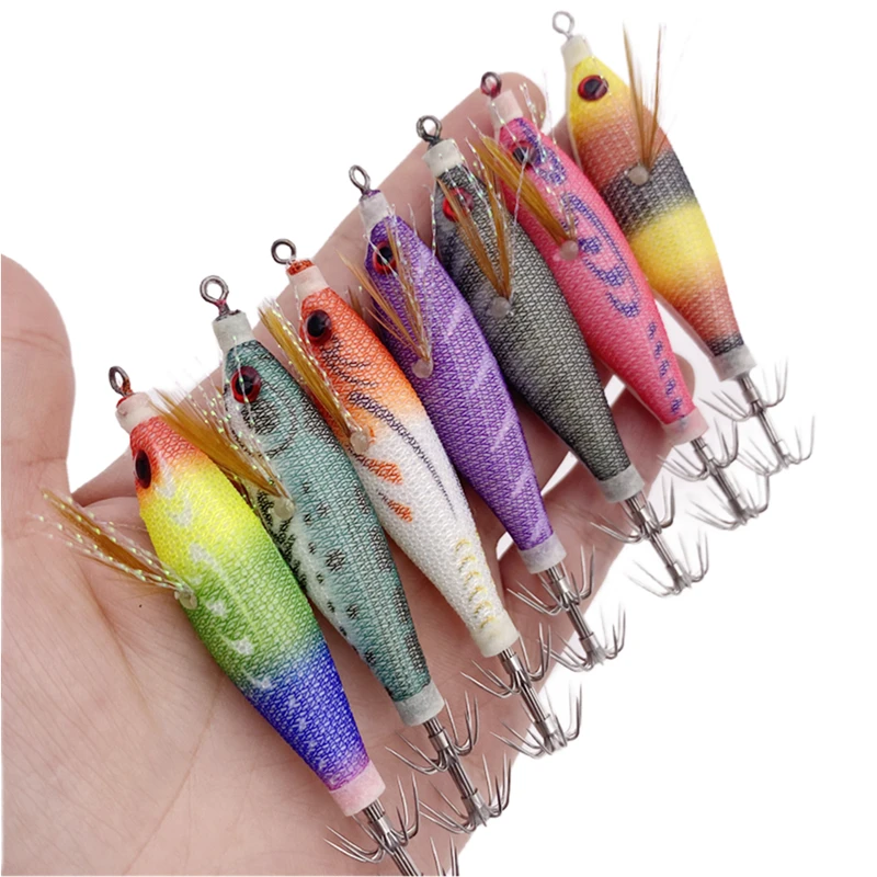 Luminous Wooden Shrimp Squid 6g/80mm EGI Jigging Lure Octopus Shrimp Cuttlefish Squid Fishing lure Bait Japan Hook