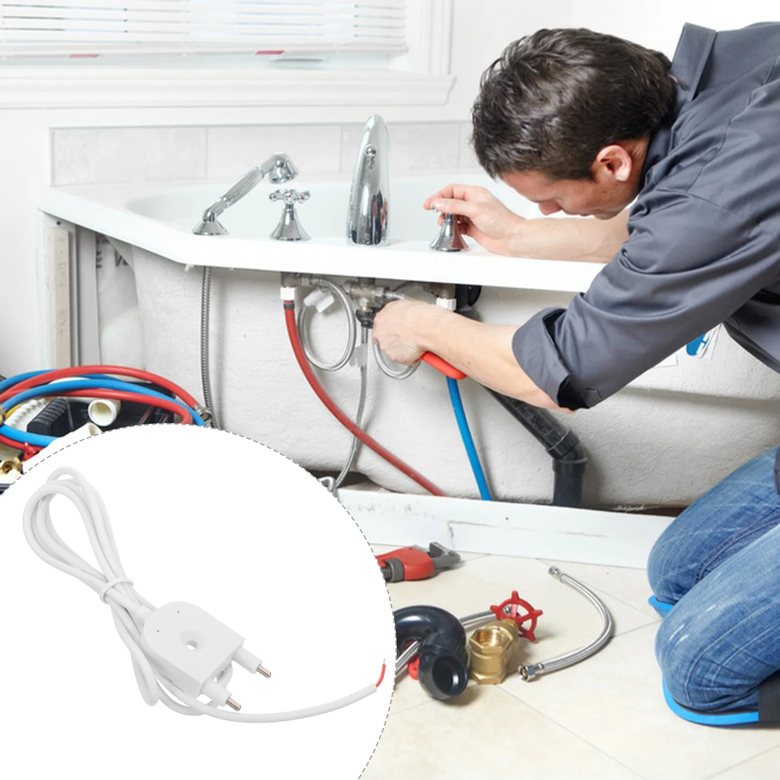 

Water Leak Probe With Long Cable Reusable Water Detection Sensor Tool For Pipe Appliance Leak Monitoring Multi-Use