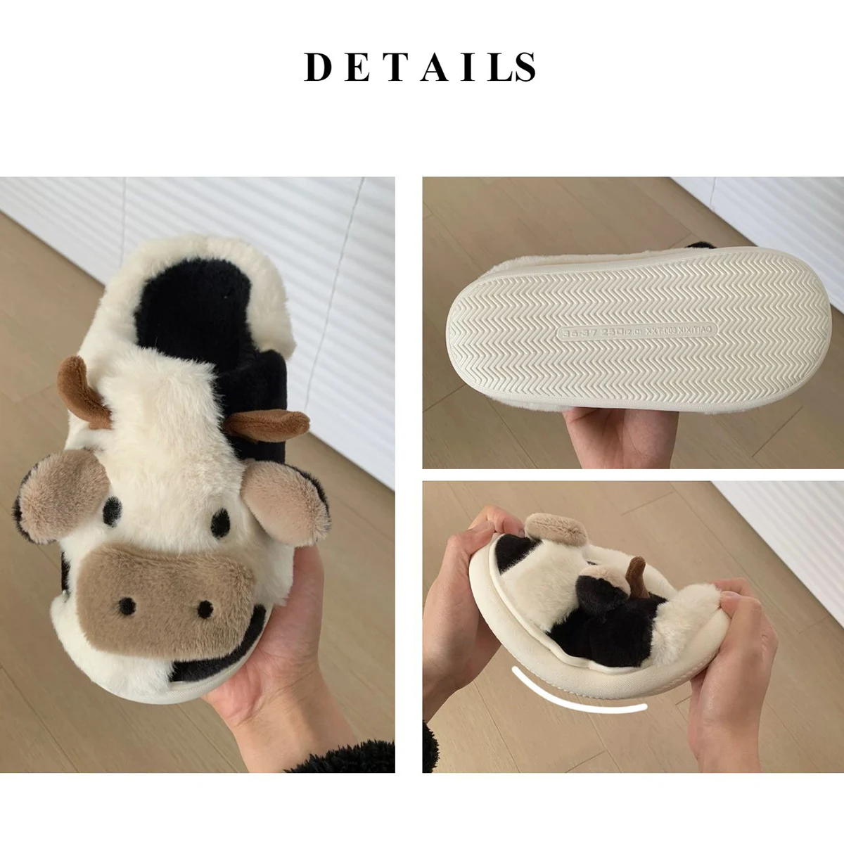 Cute Cow Winter New Children Slipper Soft Heel Platform Fur Warm Indoor Comfortable Home Fluffy Home Slippers