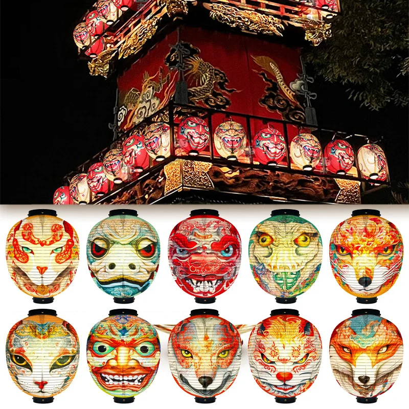 

Японский традиционный тканевый фонарь 20x35 см с росписью в стиле укиё-э для декора ресторанов (изакая, сашими) и вечеринок