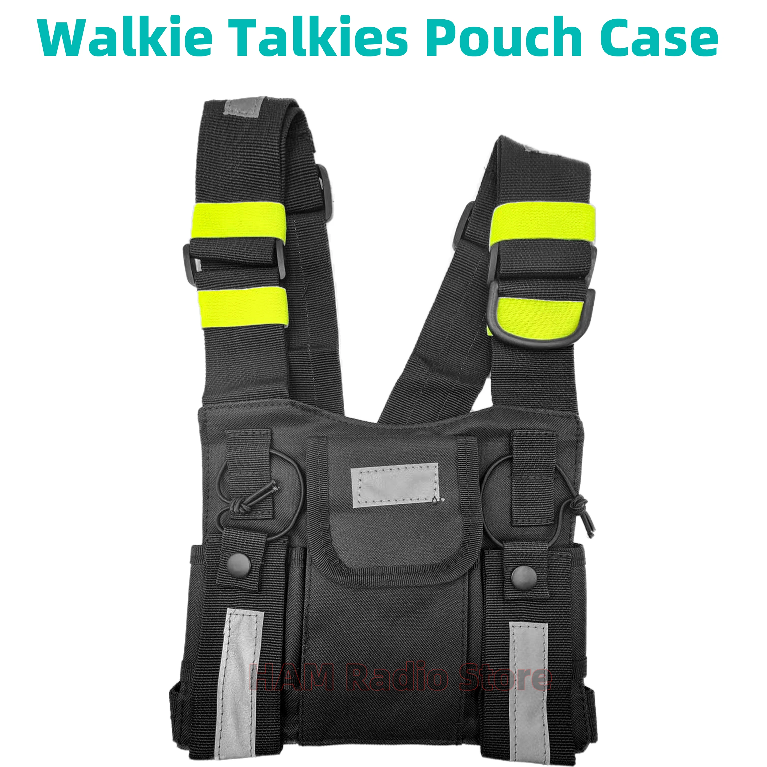 Radio Schouder Holster Twee Manier Radio Reflecterende Borstharnas Houder Tas Vest Rig Walkie Talkies Front Pack Pouch Case