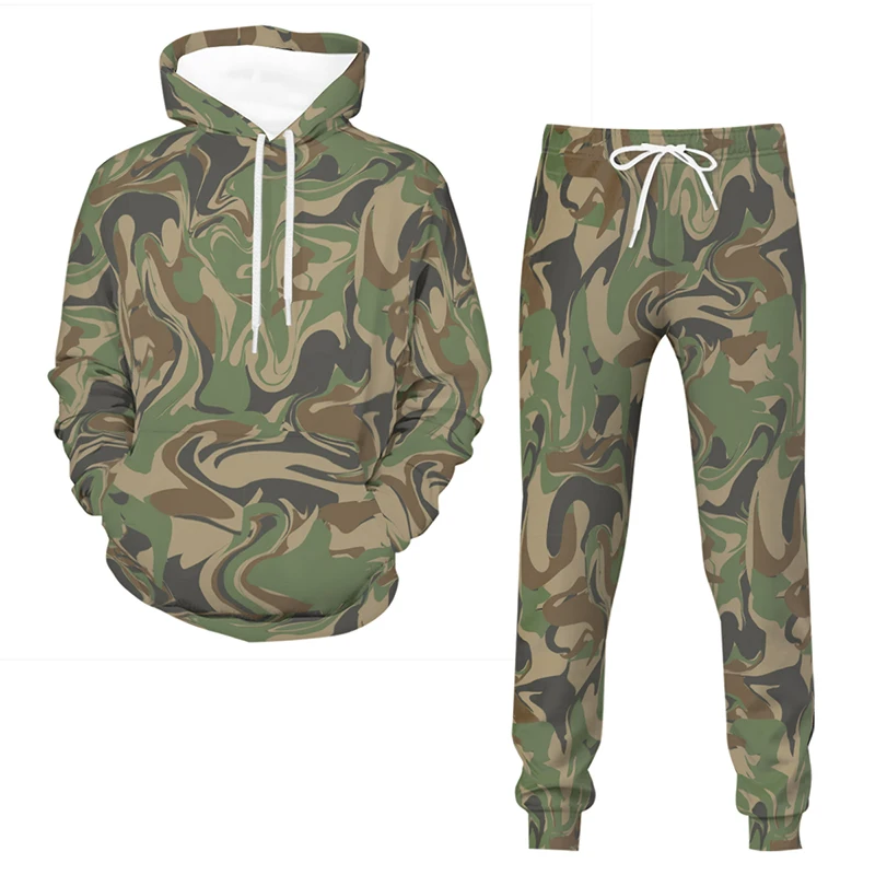 Smooth Camouflage 3D Printed Men\'s Tracksuit Casual Hoodie Pants 2pcs Sets Oversized Pullover Fashion Sweatshirt Men Clothing